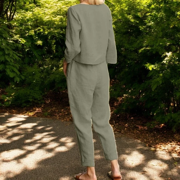 Keten Kemerli Kadın İkili Alt Üst Takım - Resim 2