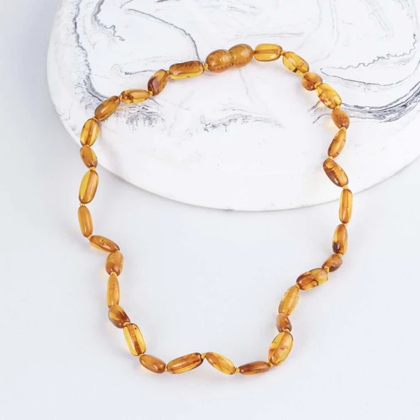 Gümüş Pazarım Kahve Rengi Orjinal Çocuk Kehribar Kolye