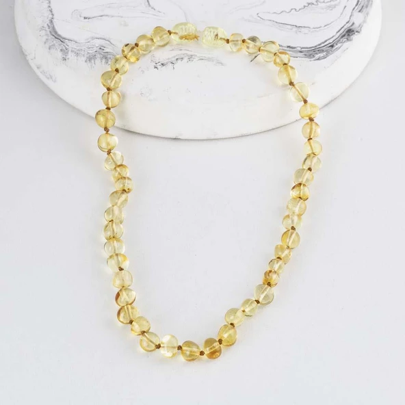 Gümüş Pazarım Yuvarlak Kesim Orjinal Çocuk Kehribar Kolye