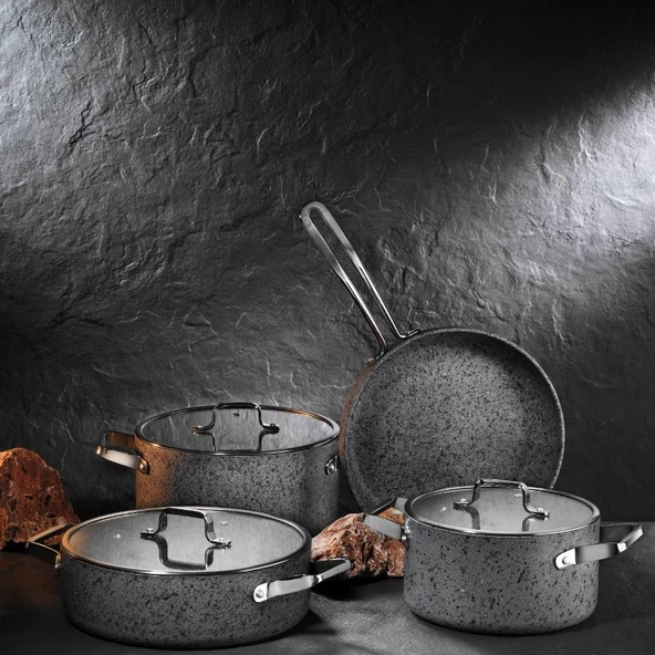 Stone-Age 7 Parça Çizilmez Yanmaz Yapışmaz İndüksiyonlu Tencere Seti - Resim 5