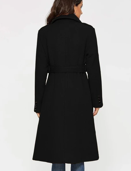 Aksesuarlı Kaşe Kaban Kemer Detaylı - Resim 2