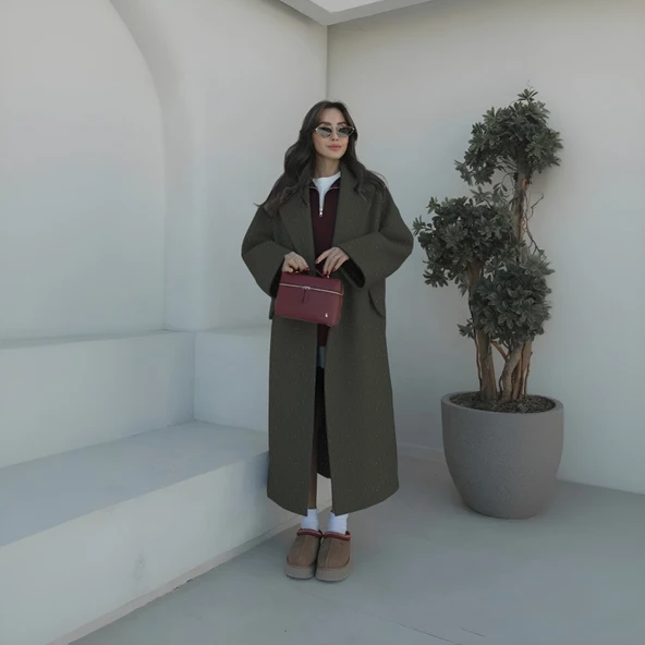 Kışlık Astarlı Detaylı Kadın Kaşmir Kaban - Resim 2