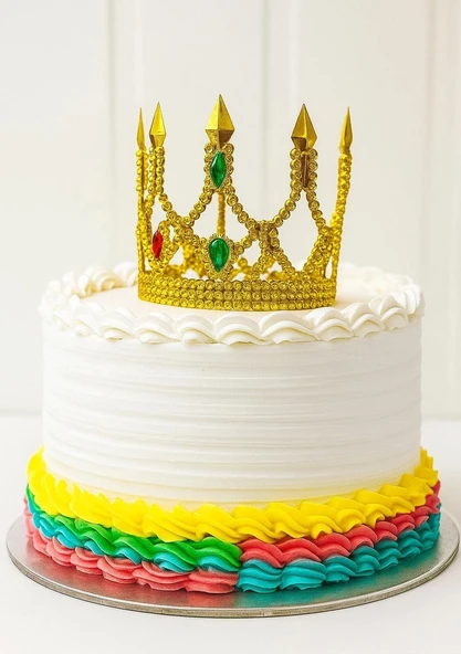 Altın Işıltılı İnce Pasta Tacı Pasta Üstü Taç Plastik Malzeme 8x8 Cm ürün görseli