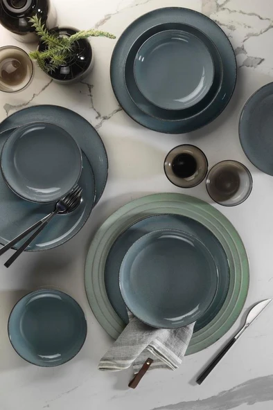 Kütahya Porselen Pearl Moderna Mavi 12 Parça 4 Kişilik Yemek Takımı Outlet