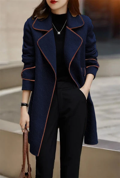 Kaşe Kadın Tasarım Yaka Kaban ve Kemer - Resim 3