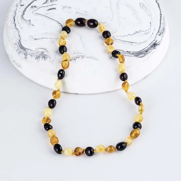 Gümüş Pazarım Çift Renk Orjinal Çocuk Kehribar Kolye