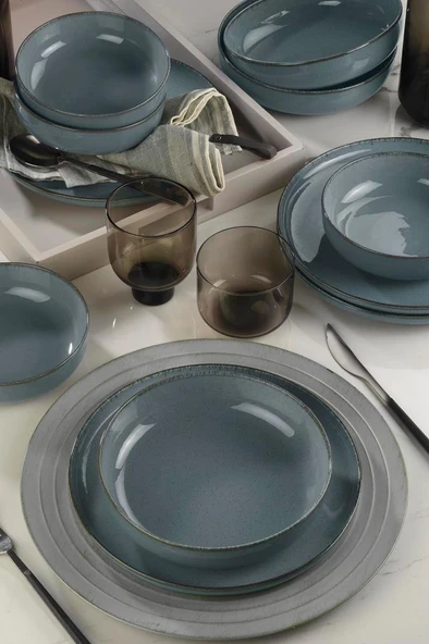 Kütahya Porselen Pearl Moderna Mavi 12 Parça 4 Kişilik Yemek Takımı Outlet - 2