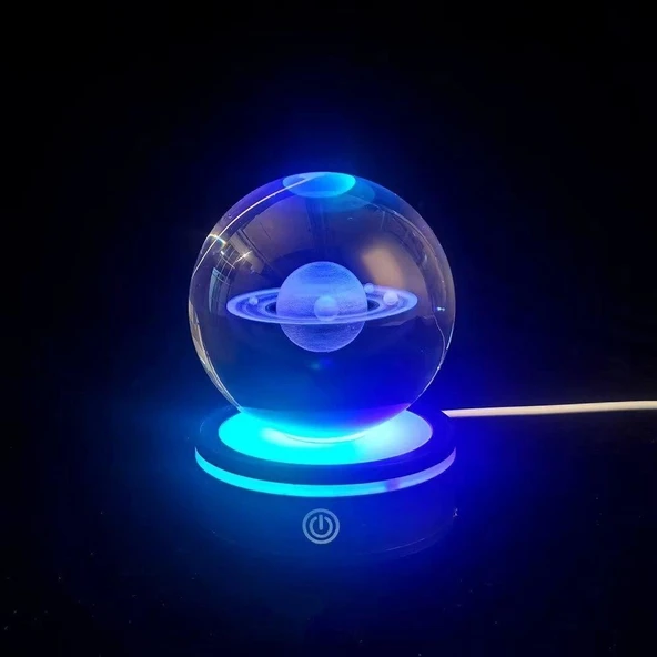 Satürn Gezegen Tasarım Dönen Usb&039li Cam Küre - 1