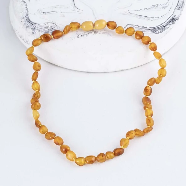 Gümüş Pazarım Kahve Desenli Kesim Orjinal Çocuk Kehribar Kolye