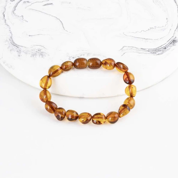 Gümüş Pazarım Açık Kahve Orjinal Çocuk Kehribar Bileklik