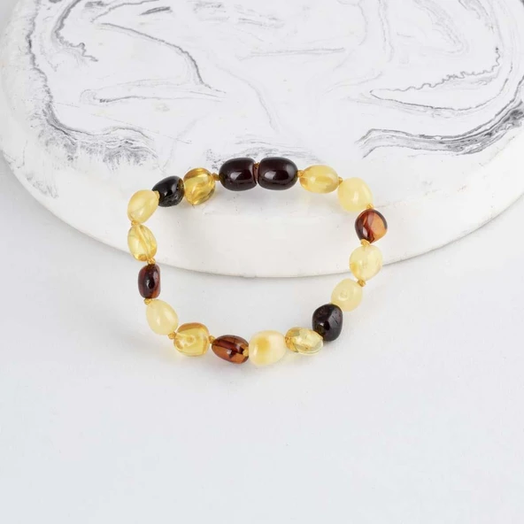 Gümüş Pazarım Oval Kesim  Orjinal Çocuk Kehribar Bileklik