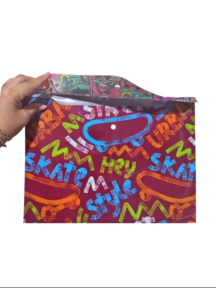 Kaykay Paten Desenli Çıt Çıtlı Zarf Dosya - 1 Adet - Resim 3