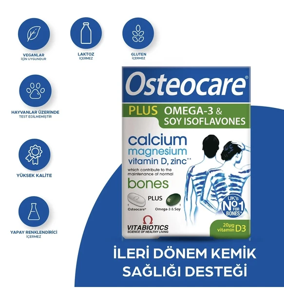 Osteocare Plus Omega-3, Kalsiyum,Magnezyum,D ve C Vitamini İçeren Kemik Sağlığı Vitamini 84 Kapsül