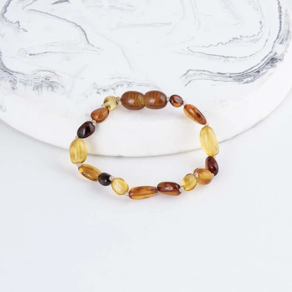 Gümüş Pazarım Renkli Orjinal Çocuk Kehribar Bileklik