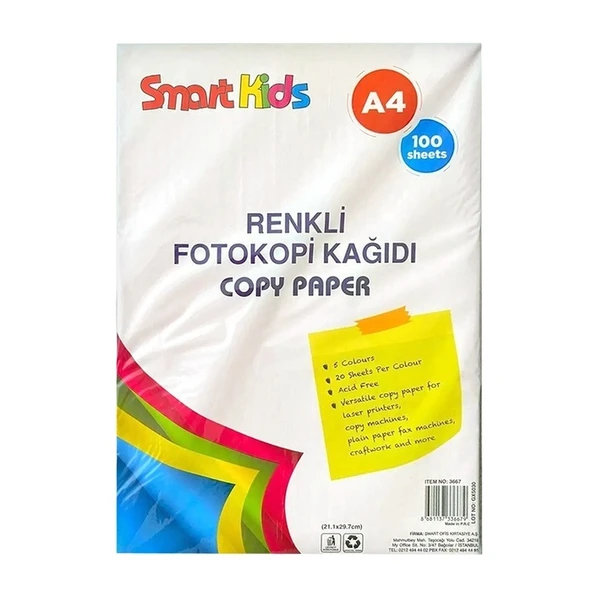 Kırtasiye Smart Kids Renkli A4 Fotokopi Kağıdı (100'lü) - 1