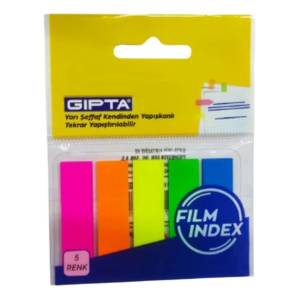 Gıpta Gıpta Film Index 5 Renk Yapışkan Notluk 12 x 45 mm 25 Yaprak - 1