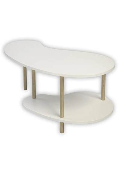 PEKA Fasülye Orta Sehpa Ahşap Ayaklı Sehpa Iki Raflı Sehpa Dekoratif Sehpa Gazetelikli - Beyaz - Resim 5