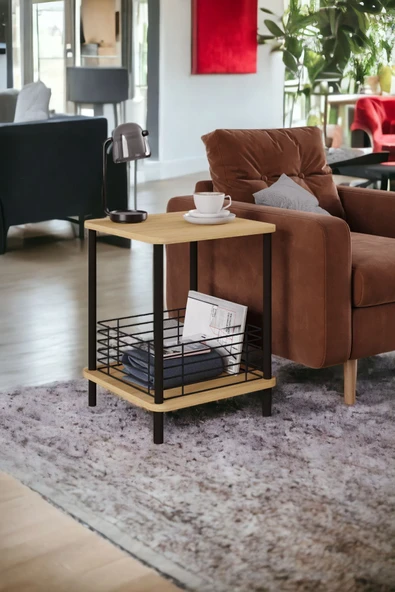 PEKA Yüksek Kalite Yan Sehpa Gazetelik Kare Koltuk Sehpası Çiçeklik Zigon Tel Kafesli Sehpa - 3