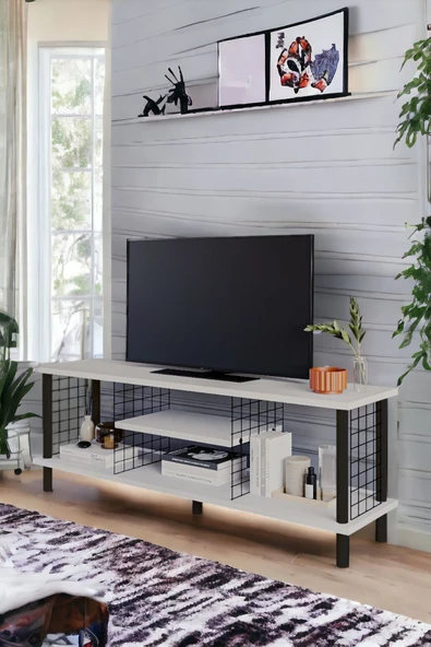 PEKA Çevir Kur Tv Sehpası Raflı Televizyon Ünitesi Ahşap Ayaklı Metal Bölmeli - Resim 4