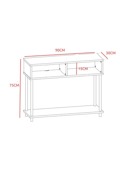 PEKA Ahşap Ayaklı Dresuar Dekoratif Raflı Kahve Köşesi Konsol Modern Çok Amaçlı Raf - Antrasit - Resim 2