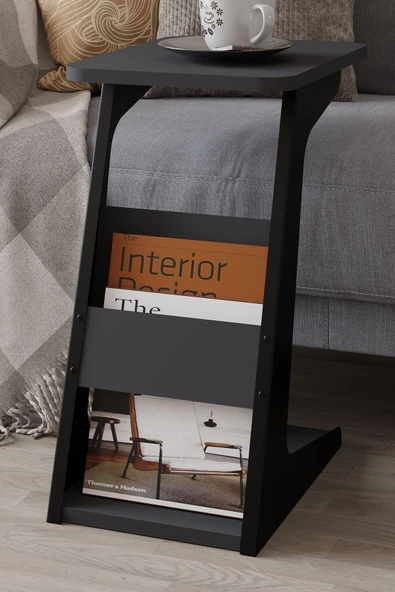 PEKA C Sehpa Metal Ayaklı Koltuk Sehpası Yan Sehpa Zigon Sehpa Servis Sehpası Gazetelikli - Antrasit - Resim 2