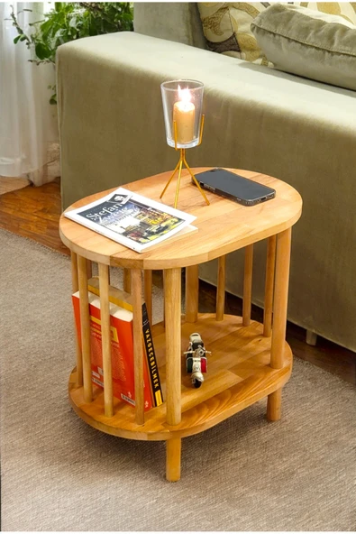 PEKA Lüx Natural Ahşap Yan Sehpa - Komodin - Salon - Oturma Odası Zigon Sehpa - Resim 3