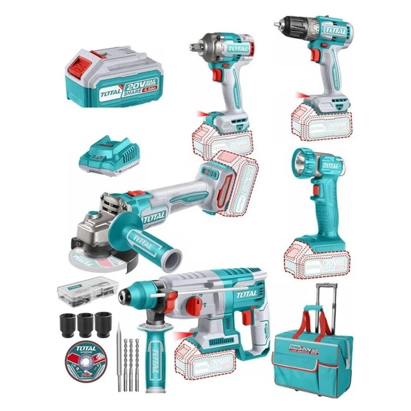 Total Akülü 5'li Set El Feneri Avuç Taşlama Vidalama Darbeli Kırıcı Delici Matkap Somun Sıkma Sökme ürün görseli