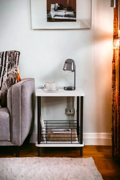 PEKA Yüksek Kalite Yan Sehpa Gazetelik Kare Koltuk Sehpası Çiçeklik Zigon Tel Kafesli Sehpa - Resim 2