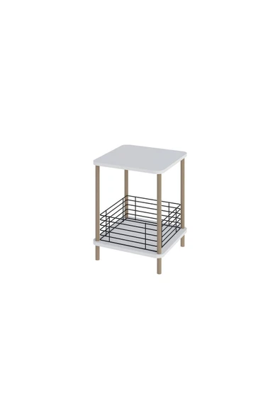 PEKA Yan Sehpa Geniş Metal Sepetli Sehpa Gazetelik Kitaplık Çiçeklik Komodin-beyaz - 4