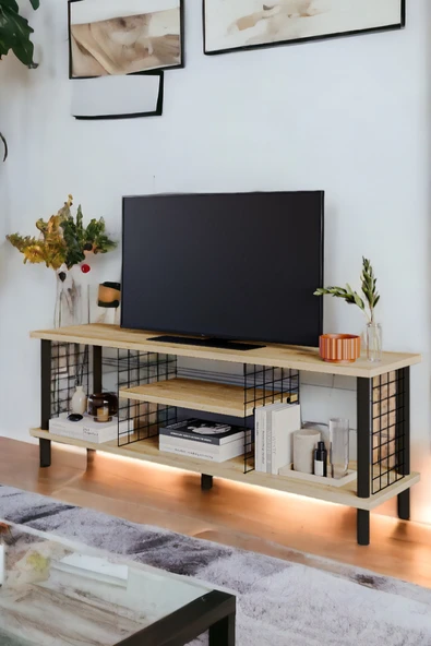 PEKA Çevir Kur Tv Sehpası Raflı Televizyon Ünitesi Ahşap Ayaklı Metal Bölmeli - Resim 4