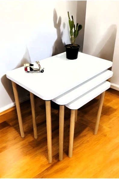 PEKA Doğal Ahşap Ayaklı 3'lü Zigon Sehpa Seti - Resim 2