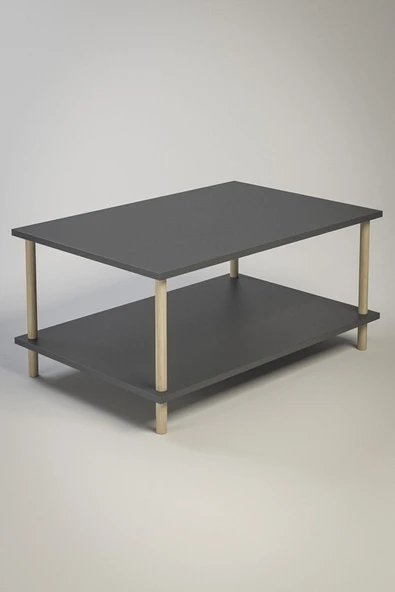 PEKA Dikdörgen Orta Sehpa Ahşap Ayaklı Sehpa Iki Raflı Sehpa Dekoratif Sehpa Gazetelikli-antrasit-90x60 - Resim 3