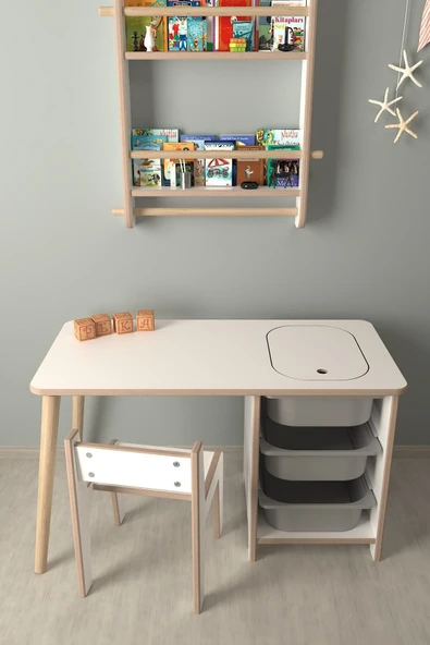 PEKA Çocuk Oyun Ve Aktivite Masası - 1 Sandalye - Gri Sepetli - Resim 2