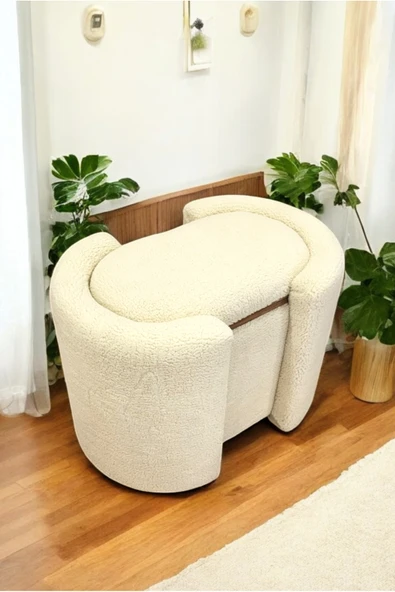 PEKA Çift Kullanımlı Sandıklı Özel Yapım Tedy Kumaş Silindir Puf Bench Sehpa - 3