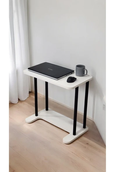 PEKA 35 cm Yüksek Kalite Tekerlekli Laptop Sehpası Kahvaltı Masası Yan Sehpa 60 cm Ahşap 65 cm Beyaz - Resim 4