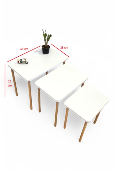 PEKA Doğal Ahşap Ayaklı 3'lü Zigon Sehpa Seti - Resim 4