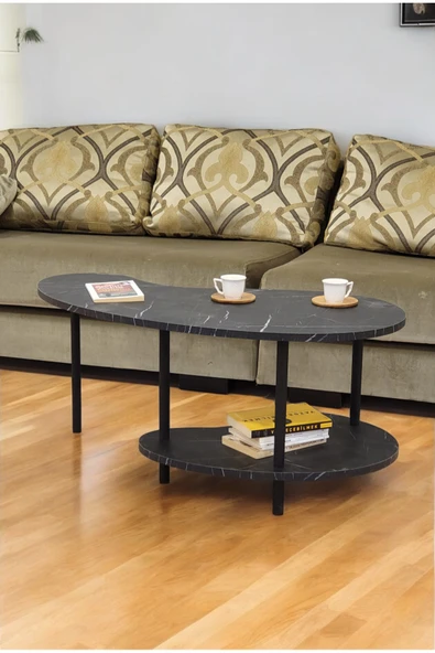 PEKA Fasülye Orta Sehpa Ahşap Ayaklı Sehpa Iki Raflı Sehpa Dekoratif Sehpa Gazetelikli - Mermer ürün görseli 1