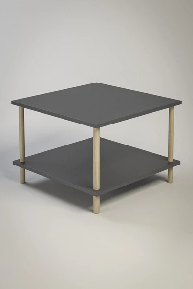 PEKA Kare Orta Sehpa Ahşap Ayaklı Sehpa Iki Raflı Sehpa Dekoratif Sehpa Gazetelikli-antrasit - 60x60 - Resim 3