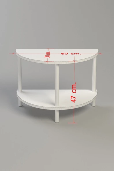 PEKA Yarım Daire Orta Sehpa Ahşap Ayaklı Sehpa Iki Raflı Sehpa Dekoratif Sehpa Gazetelikli - Beyaz - Resim 6