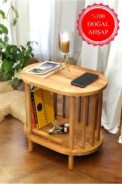 PEKA Lüx Natural Ahşap Yan Sehpa - Komodin - Salon - Oturma Odası Zigon Sehpa ürün görseli 1