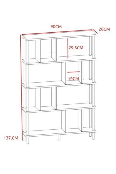 PEKA Yüksek Kalite 5 Raflı Kitaplık Ahşap Ayaklı Klasörlük Mutfak Rafı Çok Amaçlı Düzenleyici Raf - Resim 4