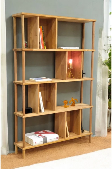 PEKA Lüx Naturel Ahşap 5 Raflı Modern Dekoratif Kitaplık Mutfak Rafı Kiler Çok Amaçlı Düzenleyici Raf - Resim 3