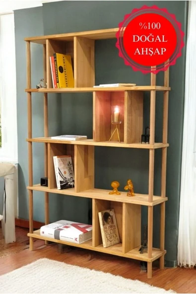 PEKA Lüx Naturel Ahşap 5 Raflı Modern Dekoratif Kitaplık Mutfak Rafı Kiler Çok Amaçlı Düzenleyici Raf ürün görseli 1