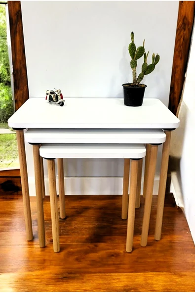 PEKA Doğal Ahşap Ayaklı 3'lü Zigon Sehpa Seti ürün görseli 1