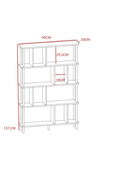 PEKA 5 Raflı Modern Dekoratif Kitaplık Klasörlük Mutfak Rafı Kiler Çok Amaçlı Düzenleyici Raf - Beyaz - Resim 4