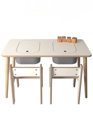 PEKA Çocuk Oyun Ve Aktivite Masası - 2 Sandalye - Gri Sepetli - Resim 4