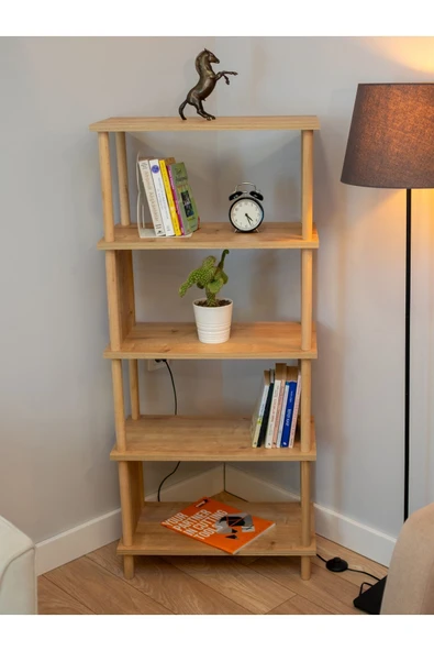 PEKA 5 Raflı Modern Dekoratif Kitaplık Klasörlük Mutfak Rafı Kiler Çok Amaçlı Düzenleyici Raf-safir Meşe - Resim 4