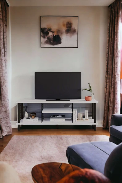 PEKA Çevir Kur Tv Sehpası Raflı Televizyon Ünitesi Ahşap Ayaklı Metal Bölmeli - Resim 2