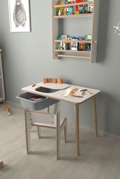PEKA Çocuk Oyun Ve Aktivite Masası - 1 Sandalye - Gri Sepetli - Resim 3