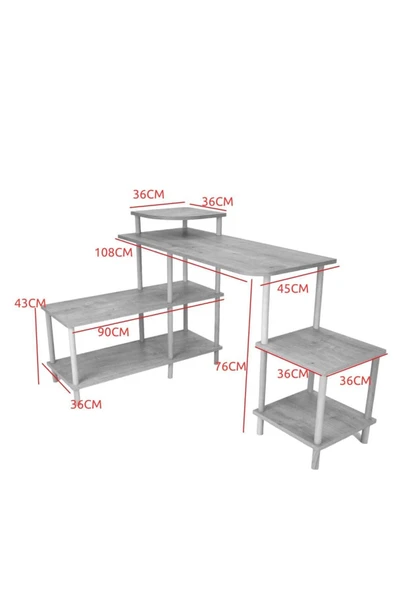 PEKA Çalışma Masası 5 Raflı Ahşap Ayaklı Dekoratif Modern Bilgisayar Ofis Masası - Safir Meşe-köşe - Resim 7